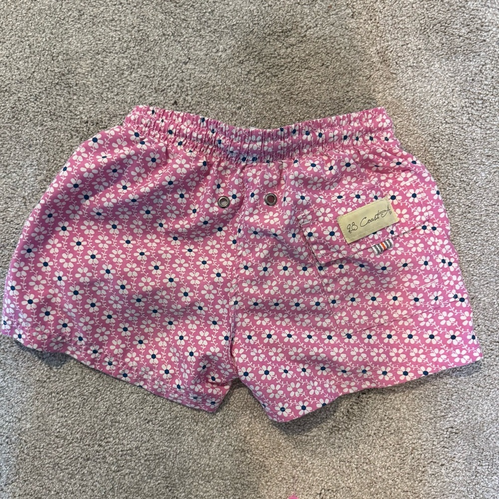 Kids Pink Floral Swim Trunks 98 coast ave daisy print blue white medium - Picture 2 of 5